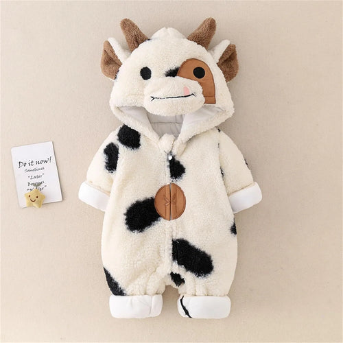 Cartoon Cow Plush Fleece Baby Snowsuit