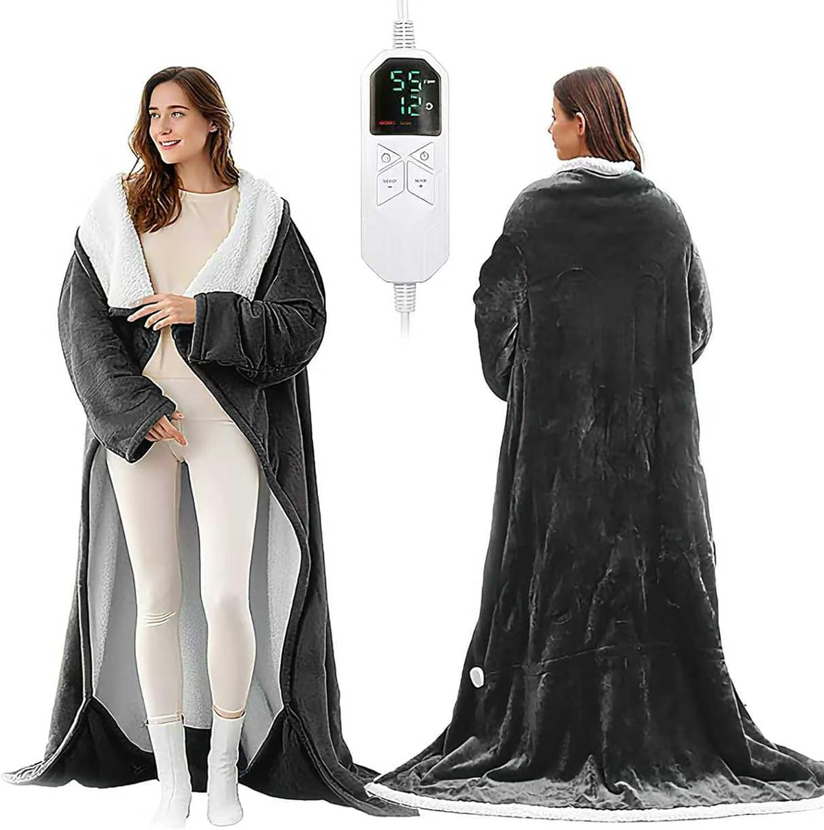 Luxury Electric Wearable Heated Blanket Throw with Sleeves & Controller