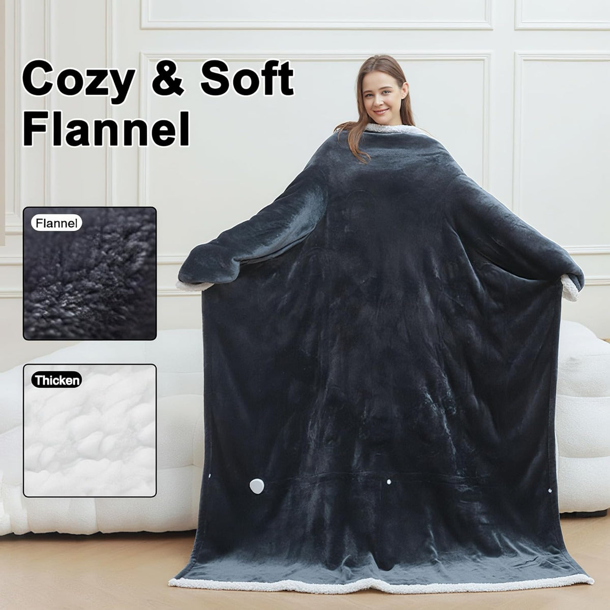 Luxury Electric Wearable Heated Blanket Throw with Sleeves & Controller
