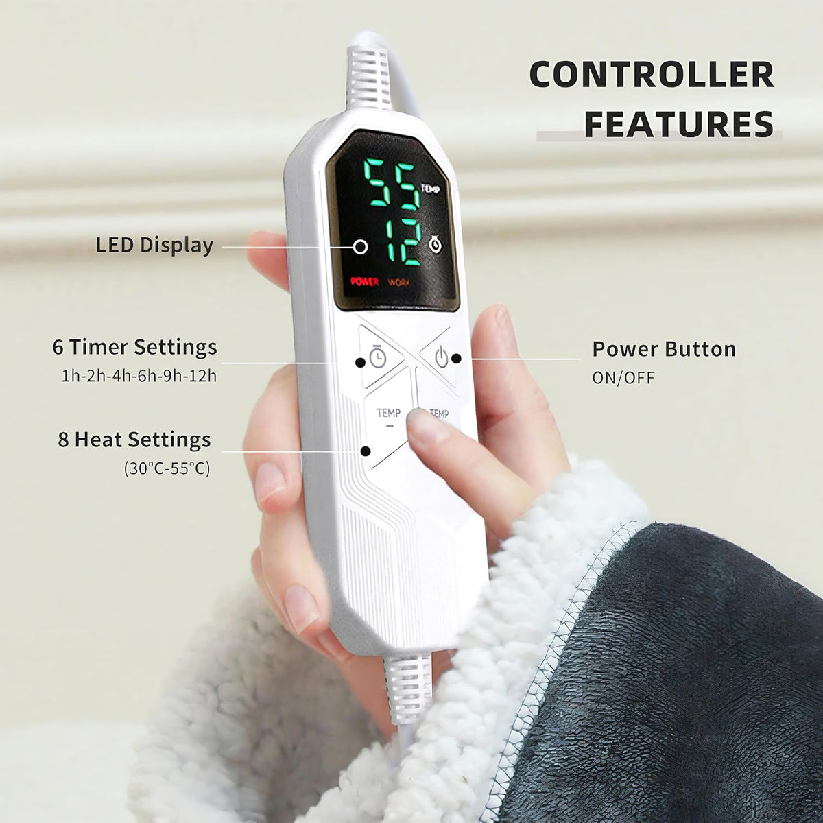 Luxury Electric Wearable Heated Blanket Throw with Sleeves & Controller